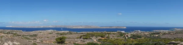 Fotografické Panorama Pohled Ostrovy Gozo Comino Středozemním Moři Ostrova Malta — Stock fotografie