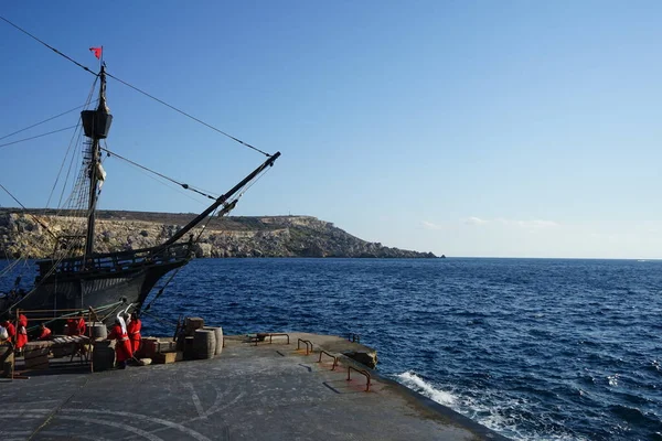 Reconstrucción Histórica Velero Turco Muelle Paradise Bay Irkewwa Mellieha Malta — Foto de Stock