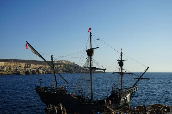 Historische Rekonstruktion Eines Türkischen Segelschiffs Pier Von Paradise Bay Cirkewwa — Stockfoto