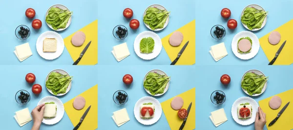 Sandwich Divertido Para Niños Forma Mariquita Hecho Tomate Fresco Ensalada — Foto de Stock