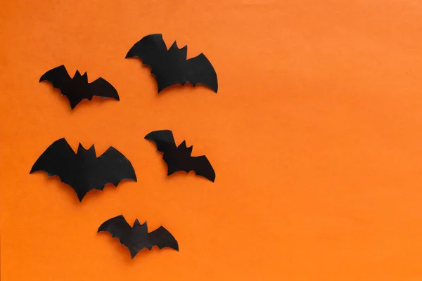 Χαρούμενες Γιορτές Αποκριάτικες Διακοσμήσεις Νυχτερίδες Πορτοκαλί Φόντο Διάταξη Της Κάρτας — Φωτογραφία Αρχείου