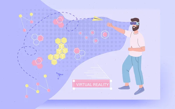 Realidad Virtual Gafas Mundo Inventado Ilustración Concepto Vectorial Hombre Coge — Archivo Imágenes Vectoriales