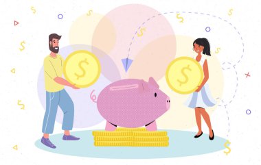 Ev finansmanı, yatırım bütçesi vektör illüstrasyonu üzerinde çalışan erkek ve kadın çiftin yatırım bütçesi biriktirme konsepti sermaye birikimi
