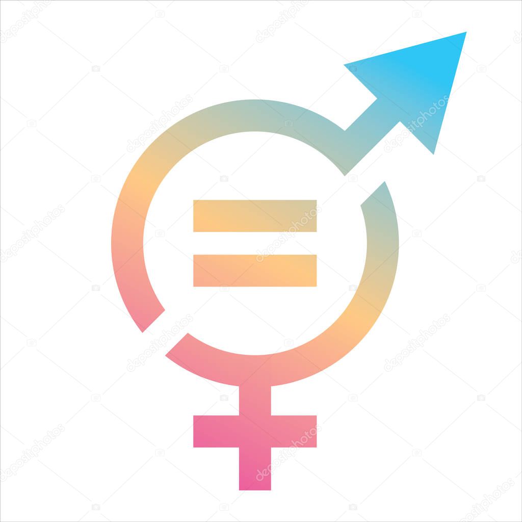Vector gender equal sign icon. Men and women equality concept icon pastel gradient style isolated on white background. Female and male sex symbol illustration