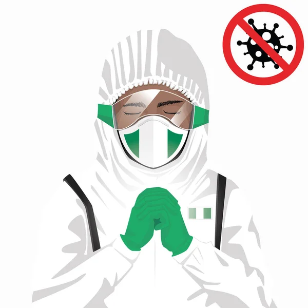 Concepto Covid Coronavirus Personal Médico Nigeriano Con Máscara Ropa Protectora — Archivo Imágenes Vectoriales