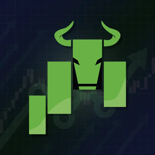 股票市场上的牛市符号图解 外汇或商品价格图表 背景抽象 绿色牛角图标图标图标 投资交易量不断增长 上升趋势概念 — 图库矢量图片