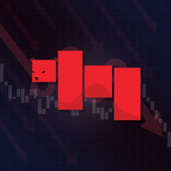 股市矢量上的熊符号图解 外汇或商品价格图表 背景抽象 红色熊灯的符号标示牌图 跌落了投资交易 下降趋势概念 — 图库矢量图片