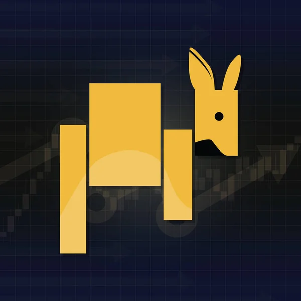 袋鼠符号在股票市场载体上 外汇或商品价格图表 背景抽象 象征黄色袋鼠蜡棒图 敏感的投资交易 单行道趋势 — 图库矢量图片