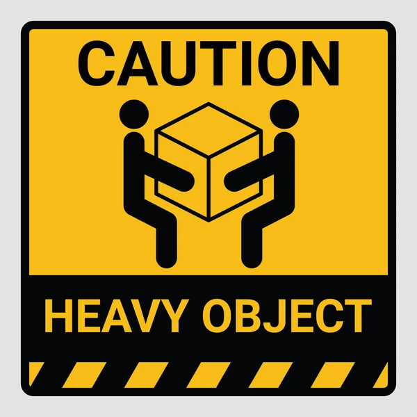 注意重いオブジェクト2人が必要なシンボルを持ち上げる 重量警告のベクトル図または灰色の背景に隔離された看板に注意してください ラベルはボックスまたはパッケージで使用できます — ストックベクタ