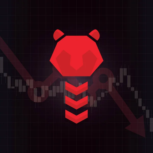 股票市场矢量上的熊符号 外汇或商品价格图表 背景抽象 红色熊市的标志与蜡烛棒图表 下跌的投资交易 下降趋势概念 — 图库矢量图片