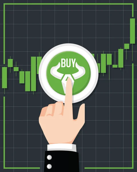 牛市矢量 外汇或商品价格图表 设计以财务图表元素和商人推买按钮为标志 投资交易不断增长 上升趋势概念 — 图库矢量图片