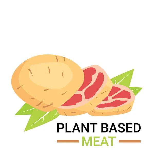 Ikona Mięsa Roślinnego Projekt Pokrojonego Ziemniaka Jak Szynka Liśćmi Pojęcie — Wektor stockowy