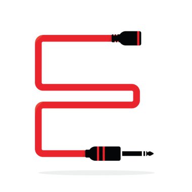 Kriko kablosu ya da kablo ile oluşturulan E harfi logosu. Ses, ses ya da müzik uygulamanız ya da kurumsal kimliğiniz için vektör tasarımı öğeleri. Beyaz arkaplanda izole edilmiş işaret ya da simge çizimi