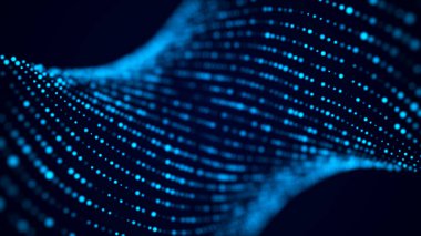 Parlak parçacıkların hareketleriyle soyut bir arkaplan. Dijital teknoloji. Üç Boyut