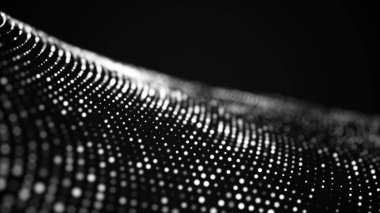 Parlak parçacıkların hareketleriyle soyut bir arkaplan. Dijital teknoloji. Üç Boyut