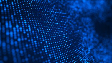 Parlak parçacıkların hareketleriyle soyut bir arkaplan. Dijital teknoloji. Üç Boyut