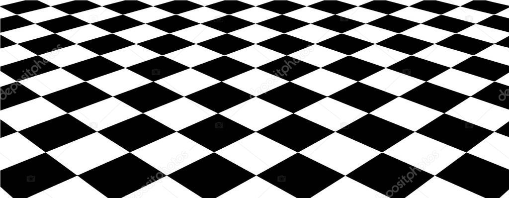 Optical illusion. Abstract 3d black and white background. Chess board. Vector illustration.