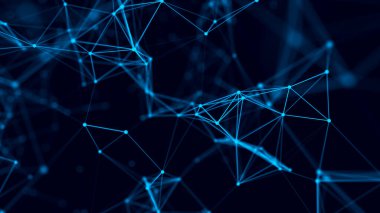 Noktaları ve çizgileri birleştiren soyut bir arkaplan. Ağ bağlantısı yapısı. 3B görüntüleme