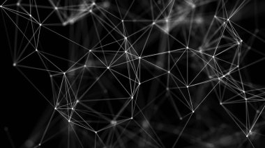 Noktaları ve çizgileri birleştiren soyut bir arkaplan. Uzayda üçgen şekillerin dağılımı. Büyük veri. Ağ bağlantısı yapısı. 3B görüntüleme