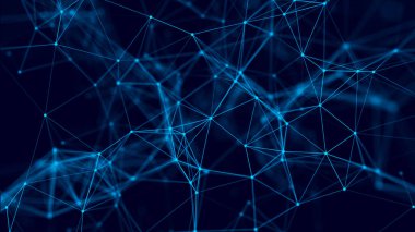 Noktaları ve çizgileri birleştiren soyut bir arkaplan. Uzayda üçgen şekillerin dağılımı. Büyük veri. Ağ bağlantısı yapısı. 3B görüntüleme