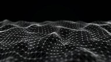 Kesişen noktalar ve çizgiler dalgası. Soyut arkaplan. Bilim için teknolojik tarz, büyük veri .3D görüntüleme.