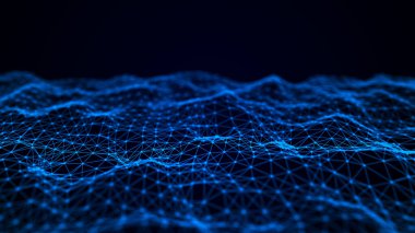 Kesişen noktalar ve çizgiler dalgası. Soyut arkaplan. Bilim için teknolojik tarz, büyük veri .3D görüntüleme.