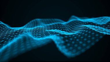 3 boyutlu dalga. Gelecekçi nokta dalgası. Dinamik dalgalı soyut bir arkaplan. Veri teknolojisi çizimi.