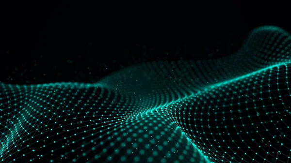 3 boyutlu dalga. Gelecekçi nokta dalgası. Dinamik dalgalı soyut bir arkaplan. Veri teknolojisi çizimi.