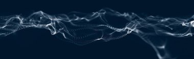 Parçacıkların müzikal dalgası. Yapısal bağlantılara benziyor. Parlak parçacıkların olduğu soyut bir arkaplan. 3d