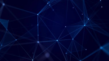Uzayda üçgen şekillerin dağılımı. Ağ bağlantısı yapısı. Büyük veri dijital arkaplanı. Üç Boyut .