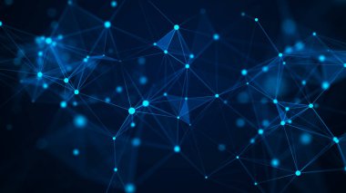Uzayda üçgen şekillerin dağılımı. Ağ bağlantısı yapısı. Büyük veri dijital arkaplanı. Üç Boyut .