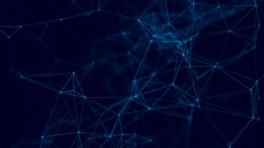Noktaları ve çizgileri birleştiren soyut bir arkaplan. Uzayda üçgen şekillerin dağılımı. Büyük veri. Ağ bağlantısı yapısı. Üç Boyut