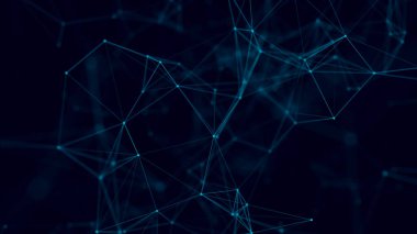 Noktaları ve çizgileri birleştiren soyut bir arkaplan. Uzayda üçgen şekillerin dağılımı. Büyük veri. Ağ bağlantısı yapısı. Üç Boyut