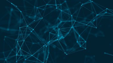 Noktaları ve çizgileri birleştiren soyut bir arkaplan. Uzayda üçgen şekillerin dağılımı. Büyük veri. Ağ bağlantısı yapısı. Üç Boyut