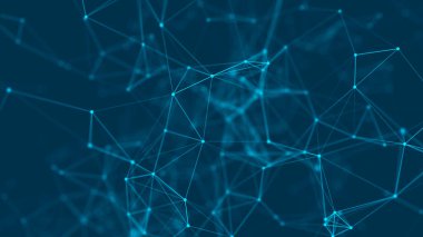 Noktaları ve çizgileri birleştiren soyut bir arkaplan. Uzayda üçgen şekillerin dağılımı. Büyük veri. Ağ bağlantısı yapısı. Üç Boyut