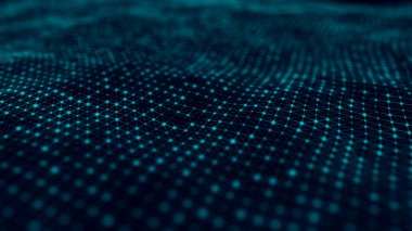 Dinamik dalgalı noktaların ve doğruların gelecekteki arkaplanı. Büyük veri. Soyut arkaplan 3D. 4k