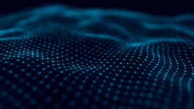 Dinamik dalgalı noktaların ve doğruların gelecekteki arkaplanı. Büyük veri. Soyut arkaplan 3D. 4k