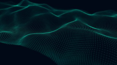 Dinamik dalgalı noktaların ve doğruların gelecekteki arkaplanı. Büyük veri. Soyut arkaplan 3D. 4k