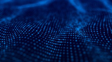 Dinamik dalgalı noktaların ve doğruların gelecekteki arkaplanı. Büyük veri. Soyut arkaplan 3D. 4k