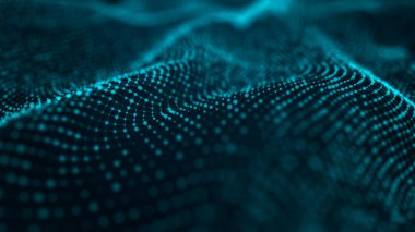 Dinamik dalgalı noktaların ve doğruların gelecekteki arkaplanı. Büyük veri. Soyut arkaplan 3D. 4k