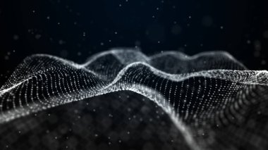 Dinamik dalgalı noktaların ve doğruların gelecekteki arkaplanı. Büyük veri. Soyut arkaplan 3D. 4k