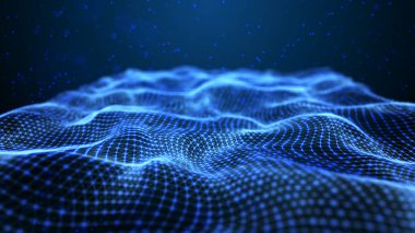 Dinamik dalgalı noktaların ve doğruların gelecekteki arkaplanı. Büyük veri. Soyut arkaplan 3D. 4k