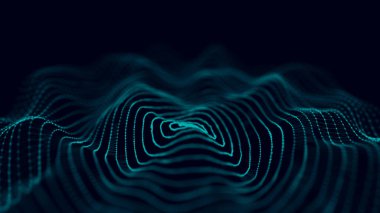 Örümcek ağıyla soyut bir arkaplan. Parçacıkların dinamik dalgası. Büyük veri. 3d