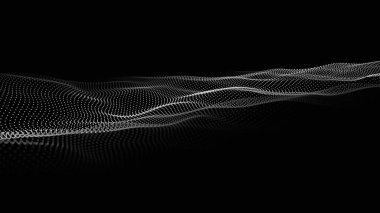 Parçacık dalgası. Gelecekçi nokta dalgası. Vektör çizimi. Dinamik bir dalga ile soyut arkaplan.