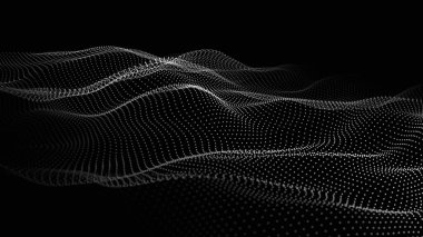 Parçacık dalgası. Gelecekçi nokta dalgası. Vektör çizimi. Dinamik bir dalga ile soyut arkaplan.