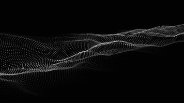 Parçacık dalgası. Gelecekçi nokta dalgası. Vektör çizimi. Dinamik bir dalga ile soyut arkaplan.