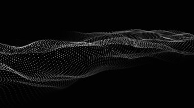 Parçacık dalgası. Gelecekçi nokta dalgası. Vektör çizimi. Dinamik bir dalga ile soyut arkaplan.