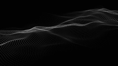 Parçacık dalgası. Gelecekçi nokta dalgası. Vektör çizimi. Dinamik bir dalga ile soyut arkaplan.