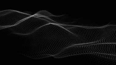 Parçacık dalgası. Gelecekçi nokta dalgası. Vektör çizimi. Dinamik bir dalga ile soyut arkaplan.