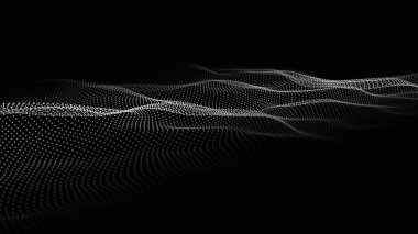 Parçacık dalgası. Gelecekçi nokta dalgası. Vektör çizimi. Dinamik bir dalga ile soyut arkaplan.